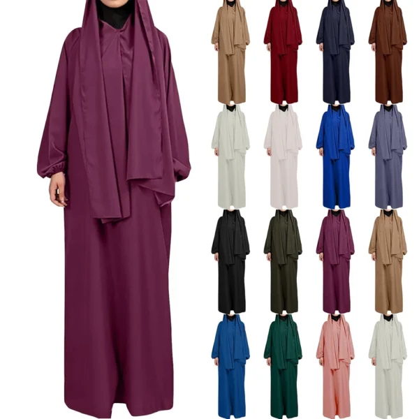 Muslim Women's Solid Color Robe Casual Long Sleeve Tie Waist Dresses
