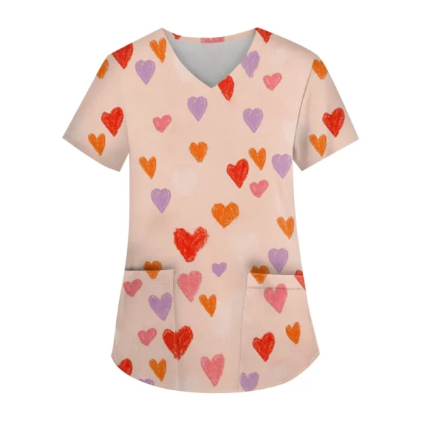 Women's Fashion V-neck Short Sleeve Workwear With Pockets Printed Tops - Image 8