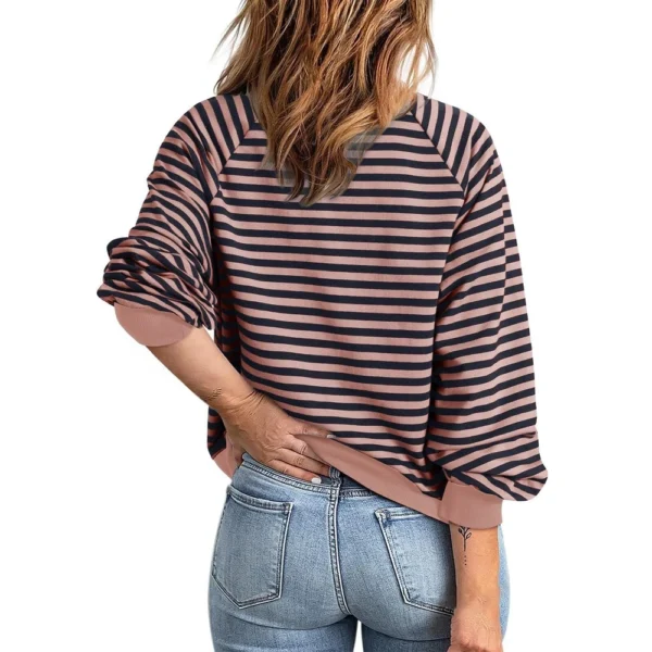 Women's Loose Casual Striped Lapel Cardigan Pocket Long Sleeved Jacket fall - Image 8