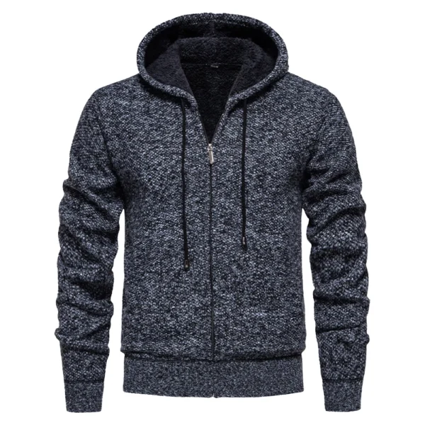 Men's Sweater With Thick Velvet Casual Knit Sweater, Fashionable Hooded Jacket - Image 4