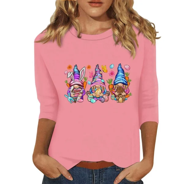 Women's Tops Fashion Plus Size Easter Basic Casual 3/4 Sleeve Printed Pullover - Image 5