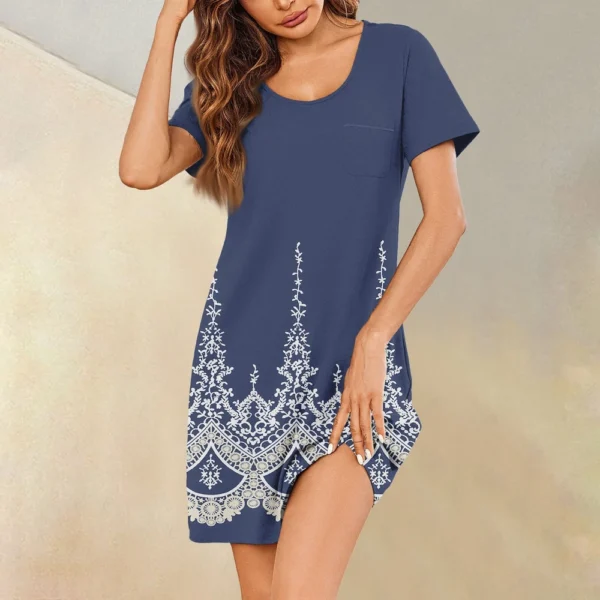 Womens Summer Dresses Short Sleeve Linen Casual T-Shirt Dresses Swing Beach - Image 37