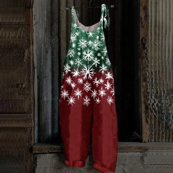 Women's Vintage Loose Christmas Casual Shoulder Strap Jumpsuit Print - Image 16