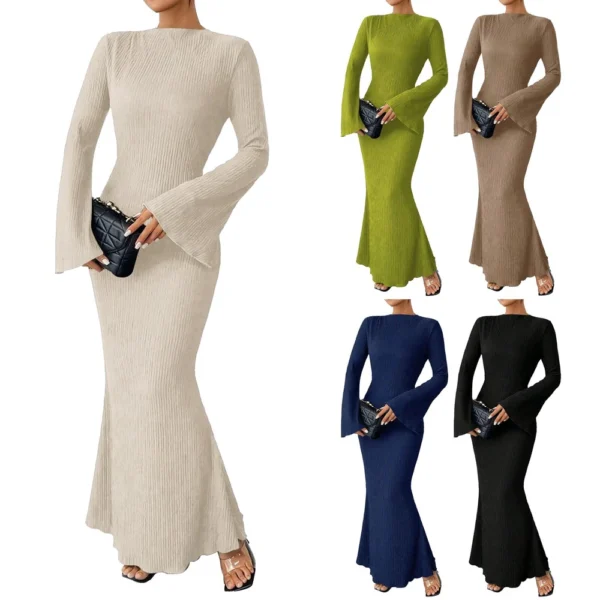 Women's Fall Dresses 2024 Maxi Dresses Solid Flare Sleeve Dress Bodycon Dresses