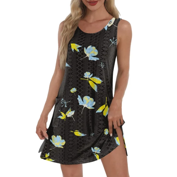 Women's Casual Sundress With Pockets Summer Boho Beach Dress T-Shirts Dress V - Image 17