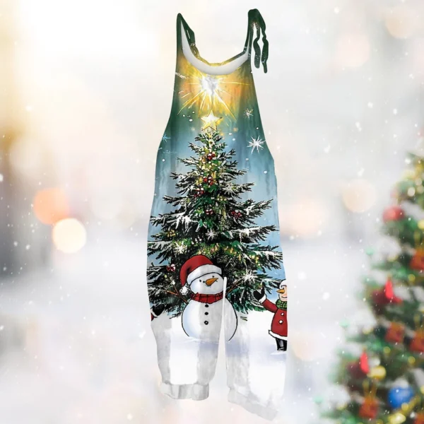 Women's Vintage Shoulder Strap Loose Print Christmas Jumpsuit Casual - Image 19