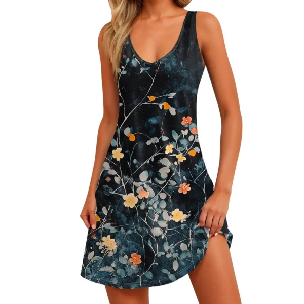 Women's Floral Print Dress, Vest, Skirt With Pockets, Beach Skirt, V-Neck Vest - Image 6
