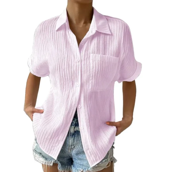 Women's Patchwork Pocket Solid Color Temperament Casual Lapel With Shoulder - Image 3