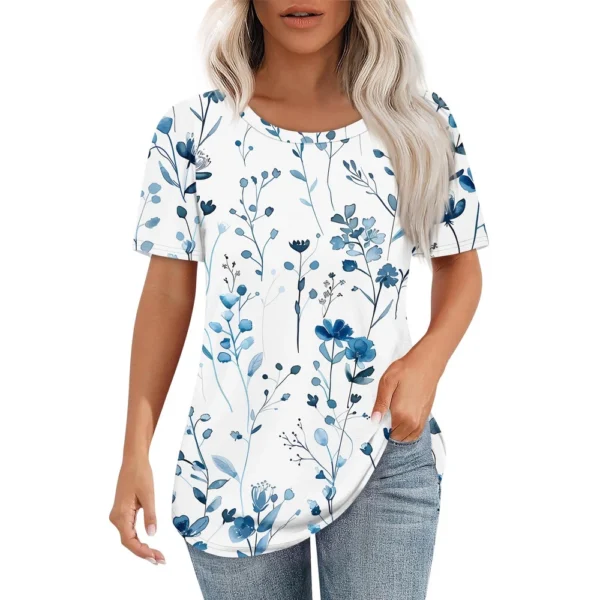 Women's Round Neck Casual Fashion Printed Daily Short Sleeved Loose T-Shirt - Image 3