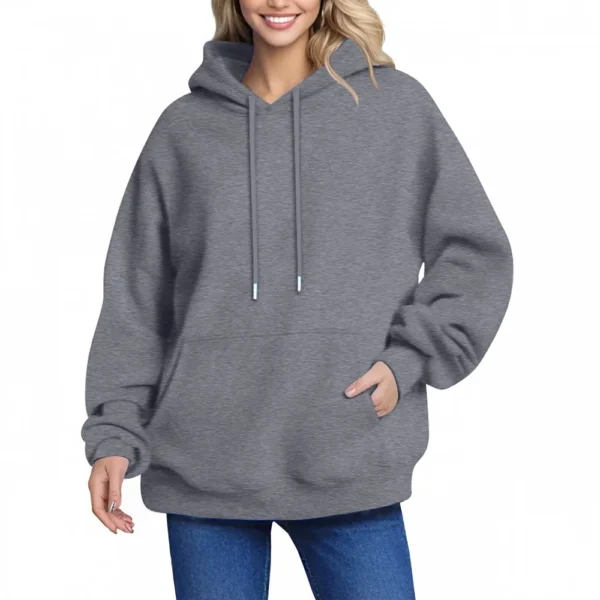 Women's Hoodie Women's Solid Color Long-sleeved Baggy Pullover Sweater Top - Image 19