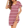Womens Summer Dresses Short Sleeve Linen Casual T-Shirt Dresses Swing Beach - Image 35