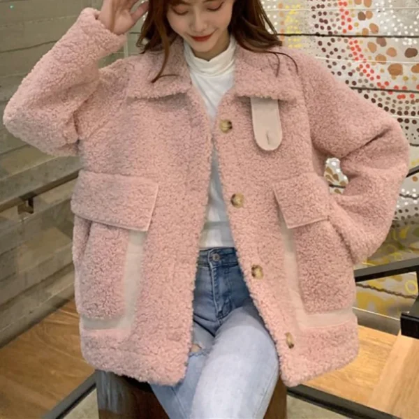 Women's Fall And Winter  Casual Solid Colour Standing Collar Button Hundred - Image 19