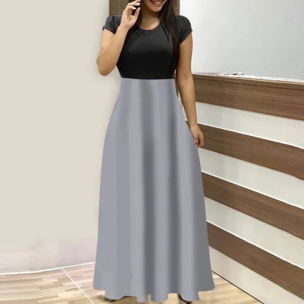 Women's Fashion Casual Loose Printed Round Neck Short Sleeve Long Dresses - Image 31