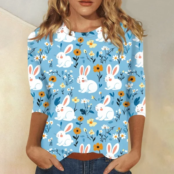 Women's Printed Tops Plus Size Casual Easter Basic Fashion 3/4 Sleeve Pullover - Image 13