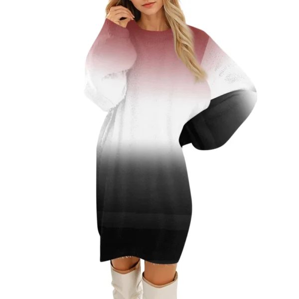 Women's Round Neck Casual Long Sleeve Plush Dresses - Image 10