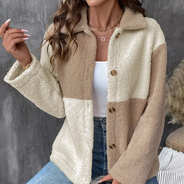 Women's Loose Casual Color Blocked Single Breasted Lapel Long Sleeved Jacket - Image 5