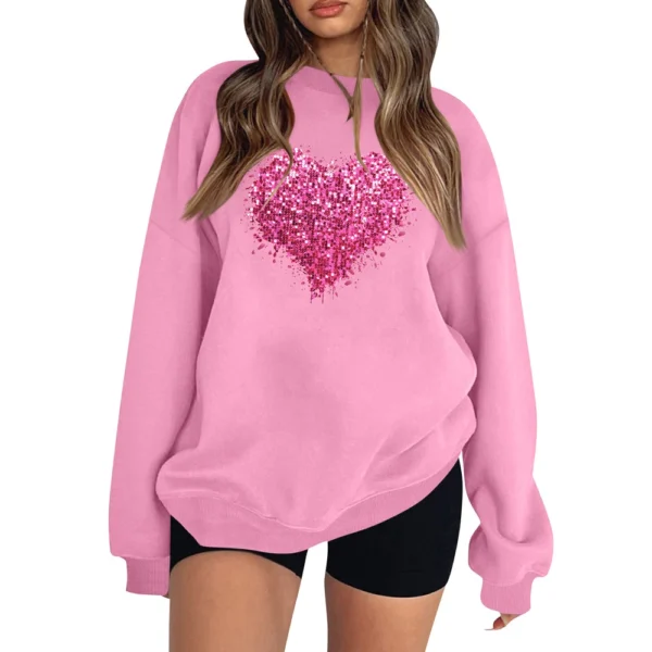 Women's T-shirt Tops Loose, Fashionable And Casual  Valentine's Day Print Round - Image 20