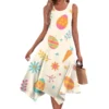 Women's Casual Fashion Round Neck Sleeveless Print Irregular Hem Midi Dress - Image 14