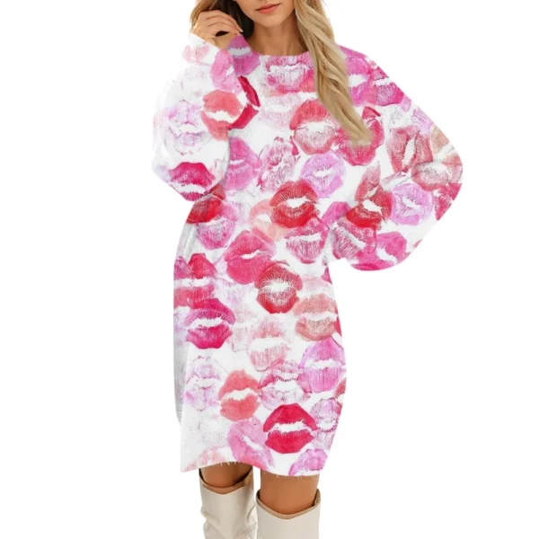 Women's Round Neck Casual Long Sleeve Valentine's Day Plush Gradient Plaid - Image 23