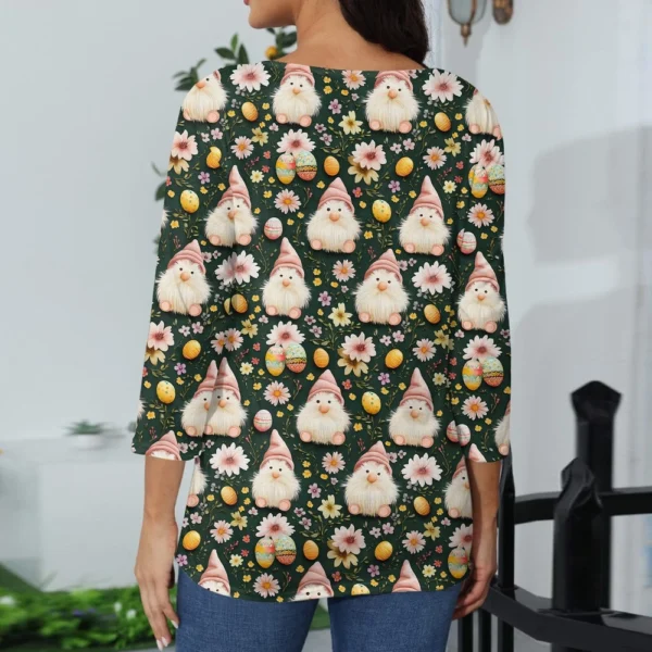 Women's Tops Easter Fashion Basic 3/4 Sleeve Printed Plus Size Casual Pullover - Image 10