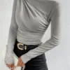Women's Solid Color Slim Long Sleeve T-Shirt Women - Image 14