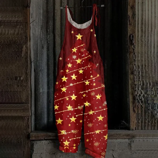 Women's Vintage Loose Christmas Casual Shoulder Strap Jumpsuit Print - Image 28