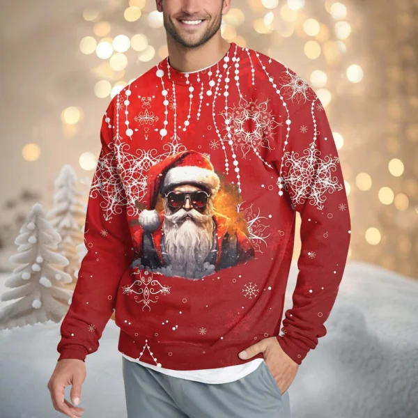 Men's Casual Fashion Comfortable Christmas Printed Round Neck Pullover - Image 49