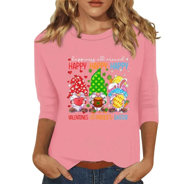 Women's Plus Size Tops Easter Fashion 3/4 Sleeve Casual Basic Printed Pullover - Image 11