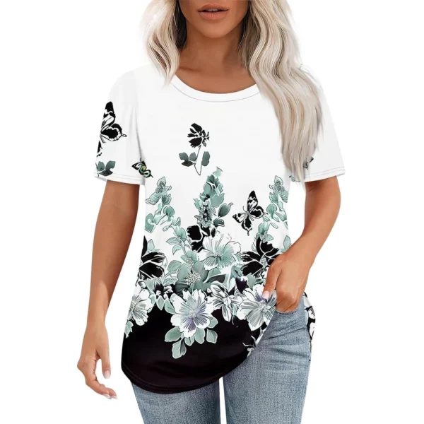 Women's Round Neck Casual Fashion Printed Daily Short Sleeved Loose T-Shirt - Image 5