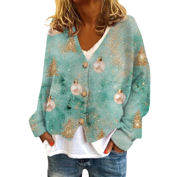 Women's Fashion Short Coat Casual Long Sleeve Printed Single Breasted Plush Top - Image 32