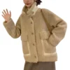 Women's Fall And Winter  Casual Solid Colour Standing Collar Button Hundred - Image 4
