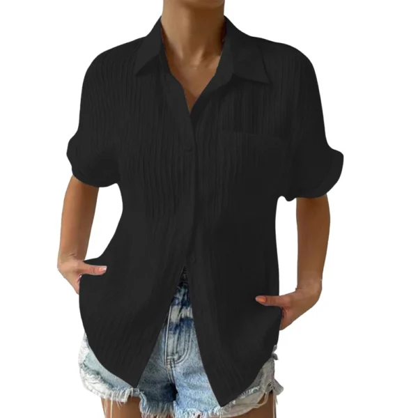 Women's Patchwork Pocket Solid Color Temperament Casual Lapel With Shoulder - Image 5