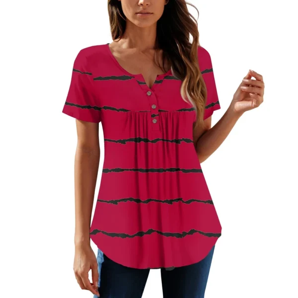 Women Tunic Tops Dressy Casual Summer Short Sleeve Shirts Loose Fit Pleated - Image 2