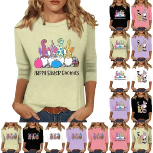 Women's Tops Fashion Plus Size Easter Basic Casual 3/4 Sleeve Printed Pullover