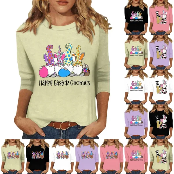 Women's Tops Fashion Plus Size Easter Basic Casual 3/4 Sleeve Printed Pullover