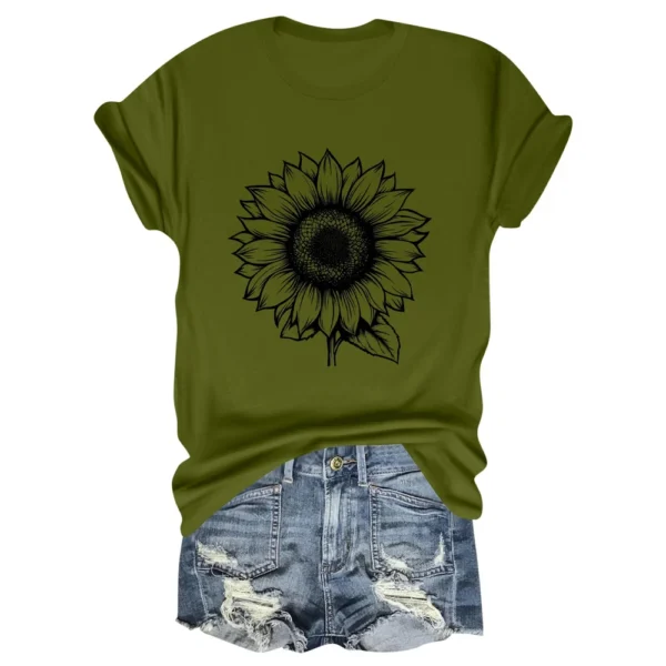 Women's Daily Short Sleeved Fashion Casual Printed Loose Round Neck T-Shirt - Image 17