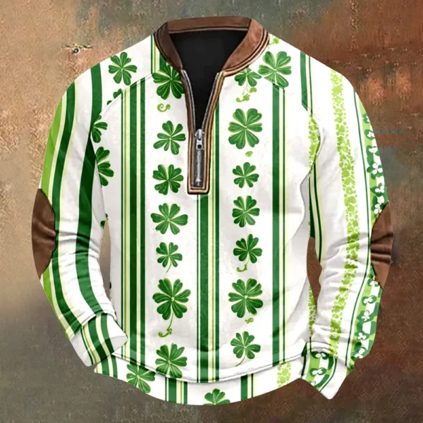 Men's St. Patrick's Day Vintage Casual Zip Sweatshirt Outdoor Casual Top - Image 16