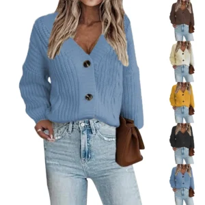 Women's Fashion V-neck Knitted Twisted Cardigan European And American