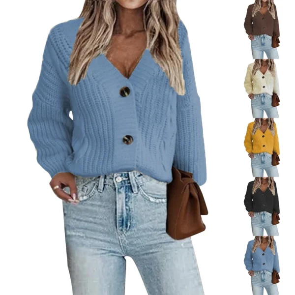 Women's Fashion V-neck Knitted Twisted Cardigan European And American