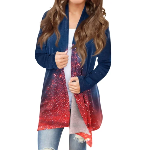 Women's Printed Cardigan Christmas Jacket Fashion Casual Medium Length Coat - Image 14