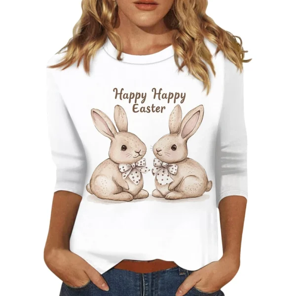Women's Printed Basic Easter Fashion Tops Casual Plus Size 3/4 Sleeve Pullover - Image 23