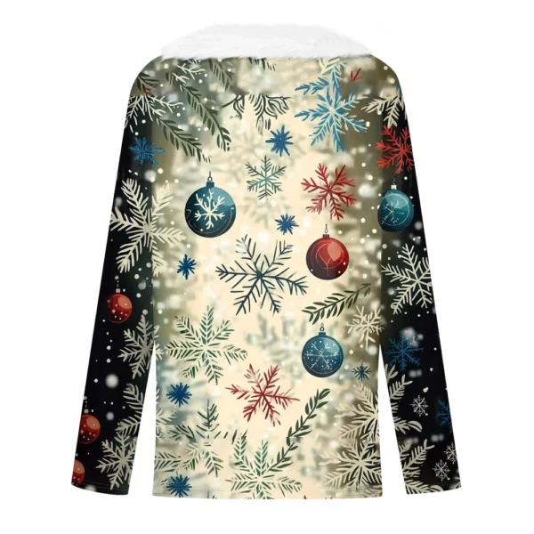 Women's Loose Casual Long Sleeved Christmas Printed Plush Collar V Neck Top, - Image 12