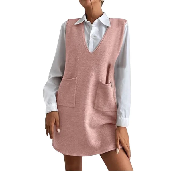 Women's Solid Color Wool Medium Length Double-sided Vest Skirt Sleeveless Dress - Image 38