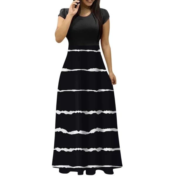Women's Fashion Casual Loose Printed Round Neck Short Sleeve Long Dresses - Image 12