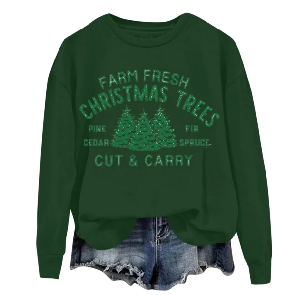 Women's Sweatshirt Sports Christmas Print Pullover Sweatshirt Round Neck Long - Image 21