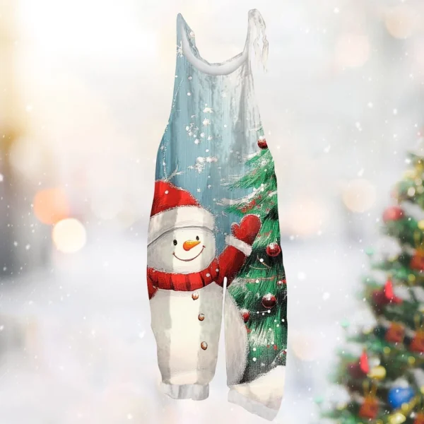 Women's Vintage Shoulder Strap Loose Print Christmas Jumpsuit Casual - Image 13