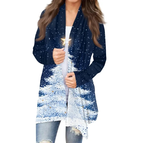 Women's Printed Casual Medium Length Jacket Fashion Christmas Cardigan Coat - Image 19