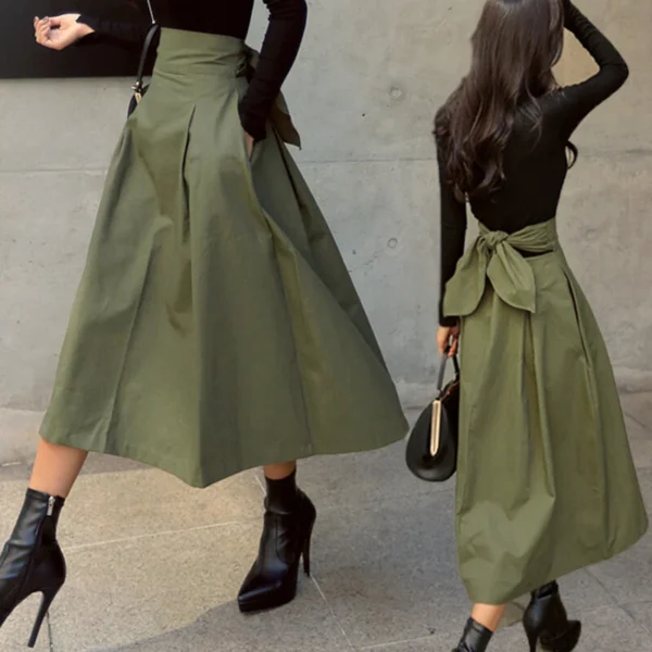 Bow hem skirt slim waist long skirt