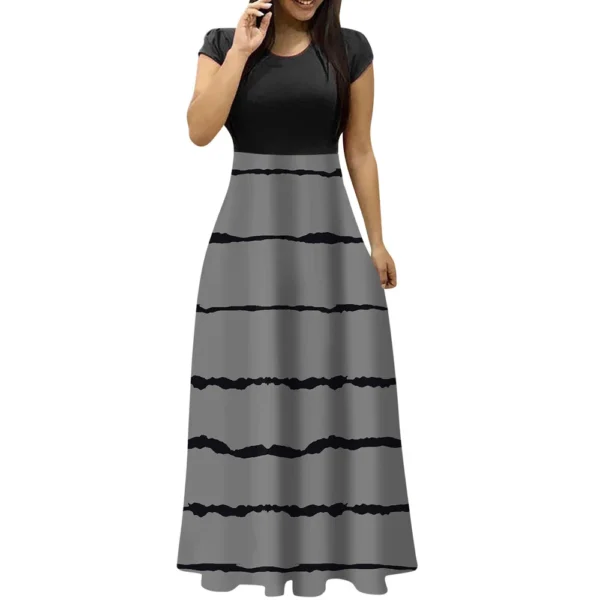 Women's Fashion Casual Loose Printed Round Neck Short Sleeve Long Dresses - Image 29