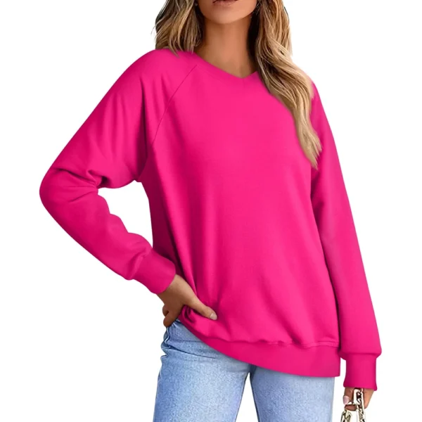Women's Fashion Sweatshirt V-neck Long Sleeve Solid Color Casual Loose Pullover - Image 20
